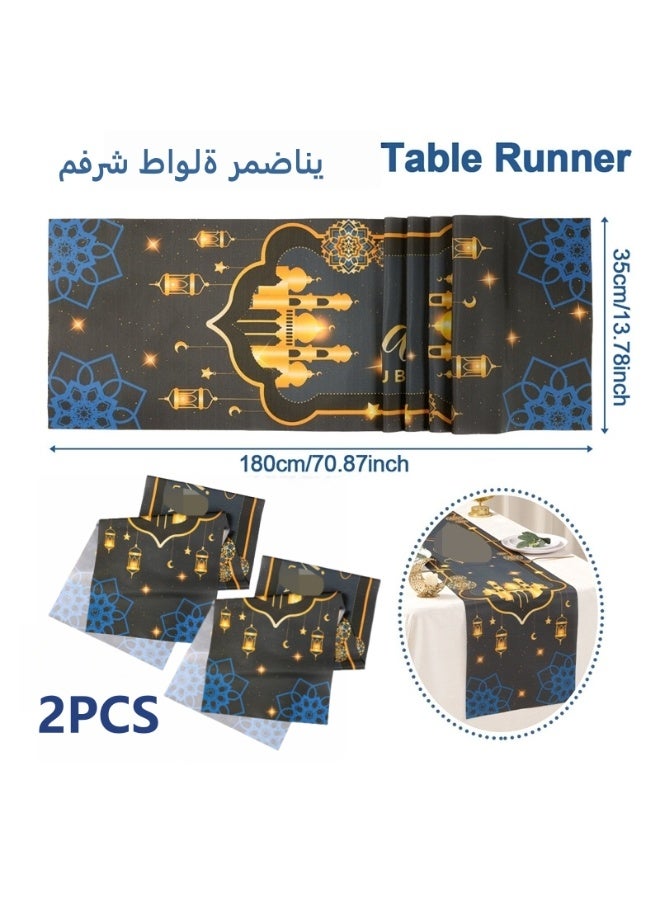 2-PACKS Eid al-Fitr Table Runners, Crescent Lantern Printed Tablecloths, Festive Decorative Placemats 180 * 35cm - Image 1